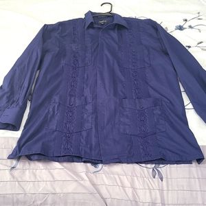 Mens Authentic Guayabera - Size L - Navy Blue